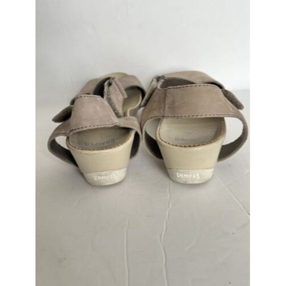 CAMPER •40/ 9• Nubuck Leather Micro Wedge T-Strap Sandals $160 Pastel Gray Grey - Picture 11 of 11